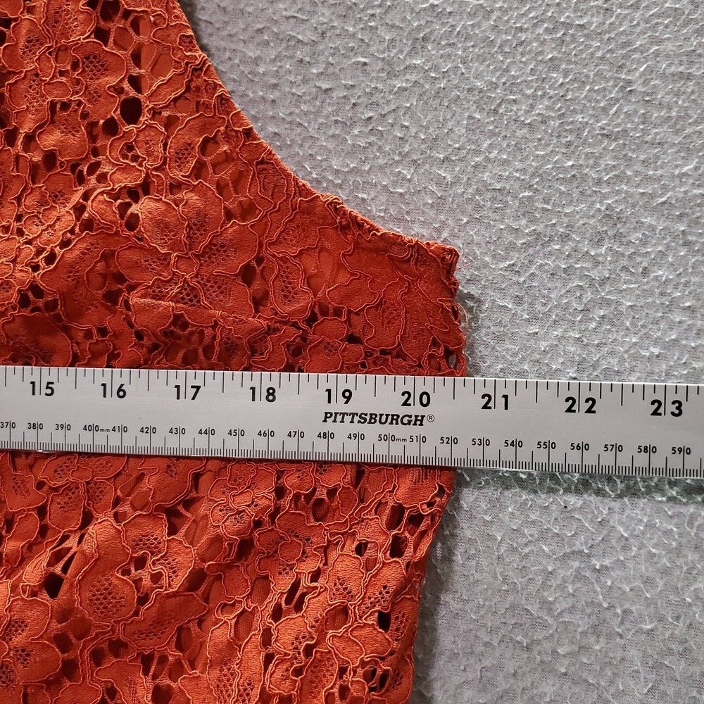7th Avenue Women Top XL Orange Shirt Floral Crochet Lace Round Neck Keyhole - Picture 4 of 7
